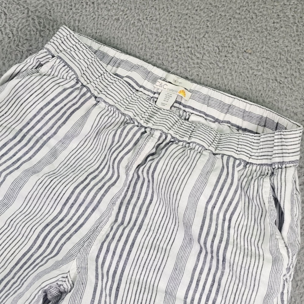C&C California Pants Womens Medium White 100% Linen Striped Jogger Tapered - Picture 1 of 11